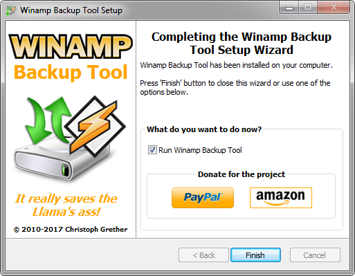 Winamp Backup Tool Installer - Finish Page