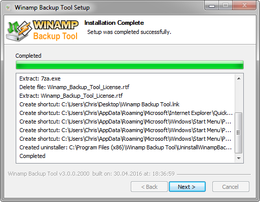 Winamp Backup Tool Installer - Installation Page