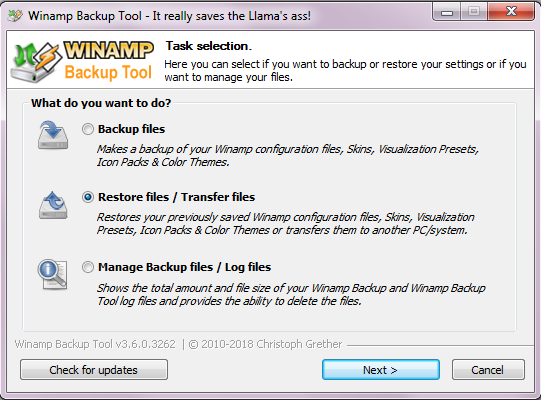 Winamp Backup Tool Main