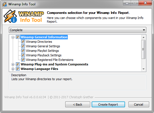Winamp Info Tool - Components Page