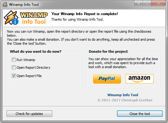 Winamp Info Tool - Finish Page