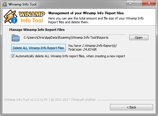 Winamp Info Tool - Manage Page