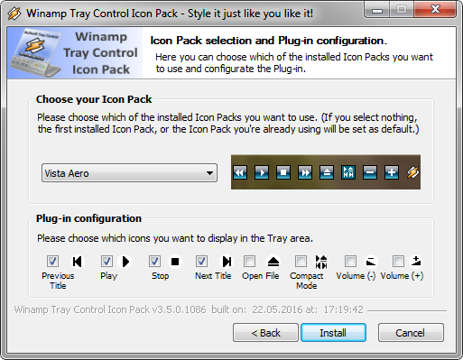 Winamp Tray Control Configuration Page