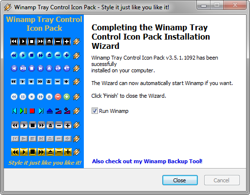 Winamp Tray Control Finish Page