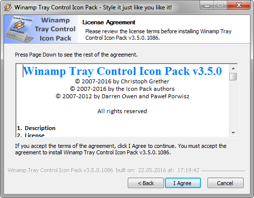 Winamp Tray Control License Page 
