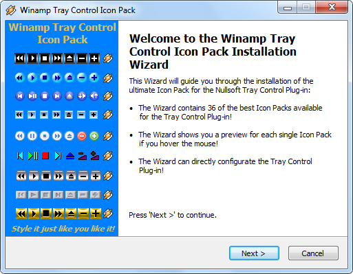 Winamp Tray Control Welcome Page