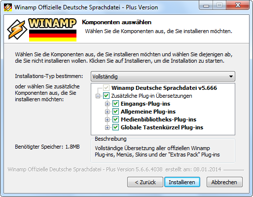 Winamp Deutsche Sprachdatei Components Page