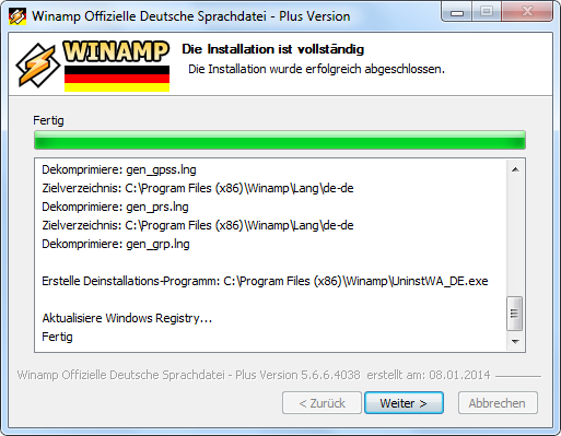Winamp Deutsche Sprachdatei Installation Page
