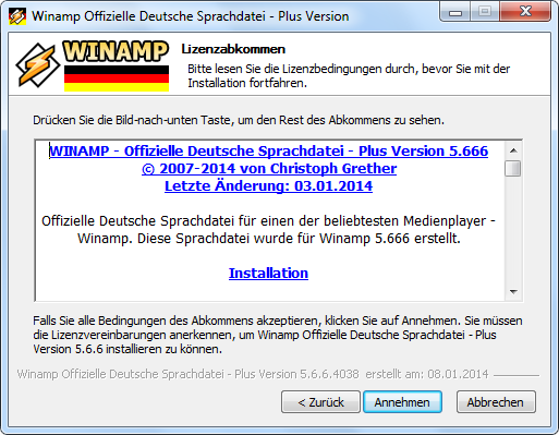 Winamp Deutsche Sprachdatei License Page 